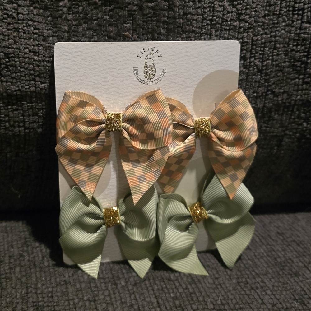 Fifi&Ry | Checkered and Solid Bow Hair Clips Set